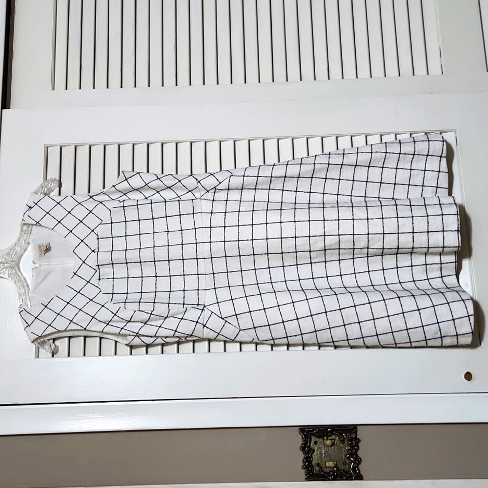 J Crew Factory White Plaid Fit & Flare Dress